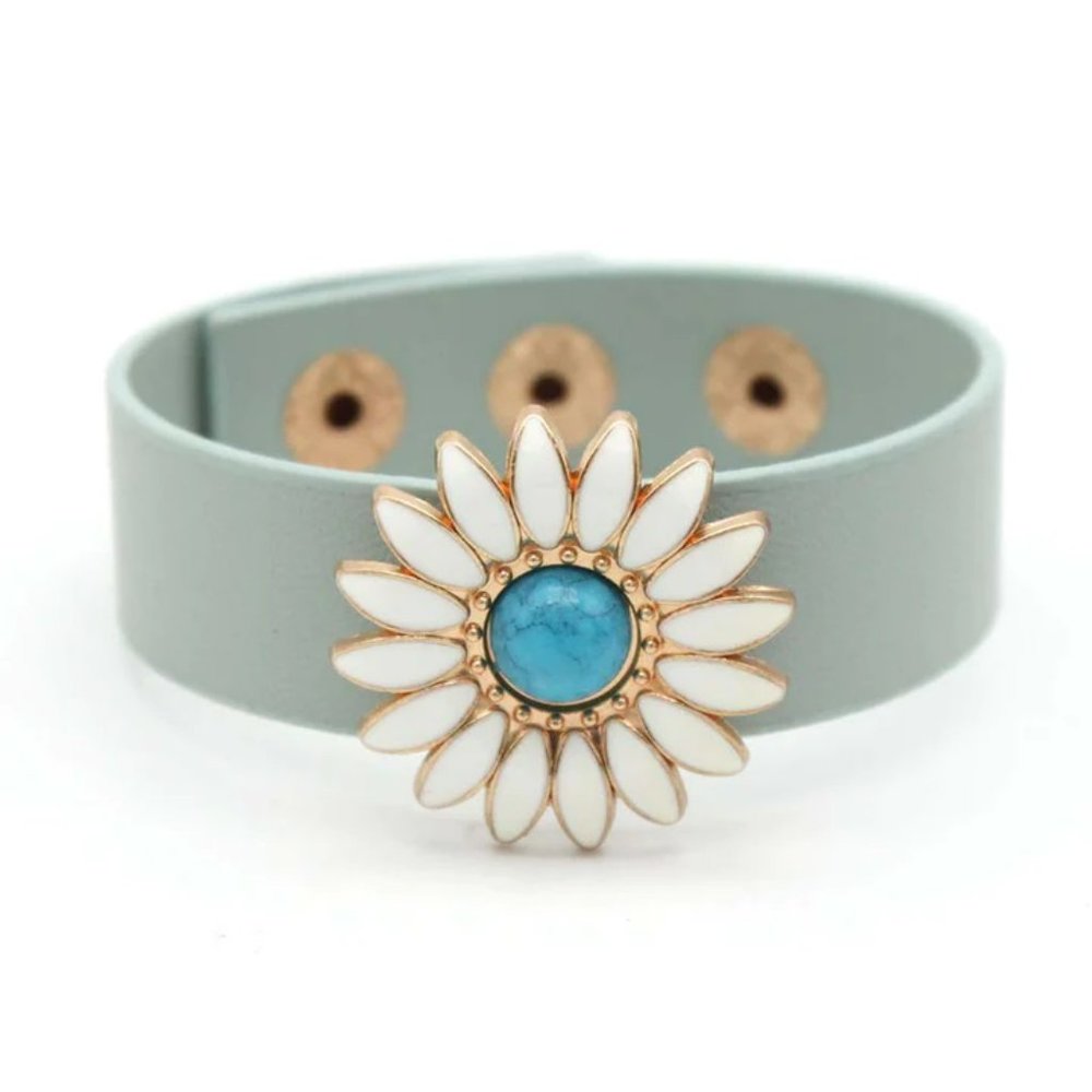 Boho Khaki Punk Sunflower Vegan Leather Bracelet - Picture 3 of 3